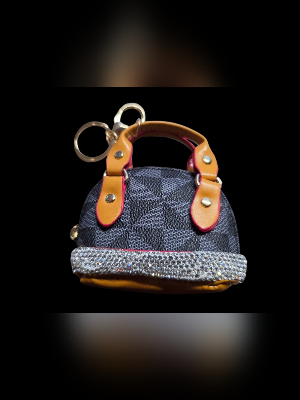 Mini Keychain Handbag Charm with Rhinestone Accents